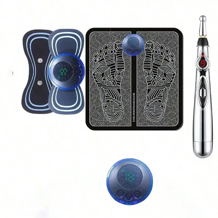Portable Massage Cushion, Massage Sticker, & Massage Pen Combo Set For Neck, Shoulders & Full Body