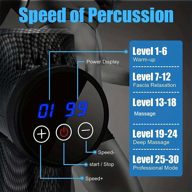 30-Level Massage Gun – Fascia & Deep Muscle Relief